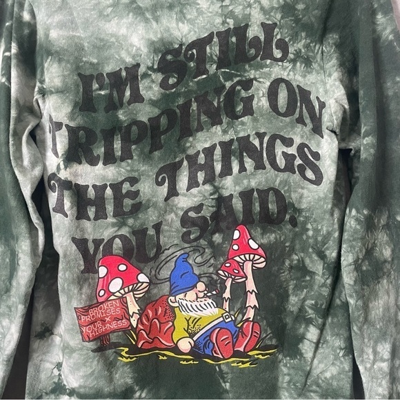 Broken Promises Gnome Green Tie Dye Long Sleeve T-Shirt size S - Picture 4 of 11